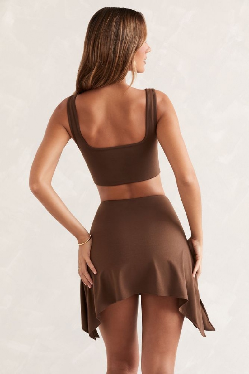 Brown Oh Polly Laela Asymmetric Hem Mini Skirt | KCJP-98612