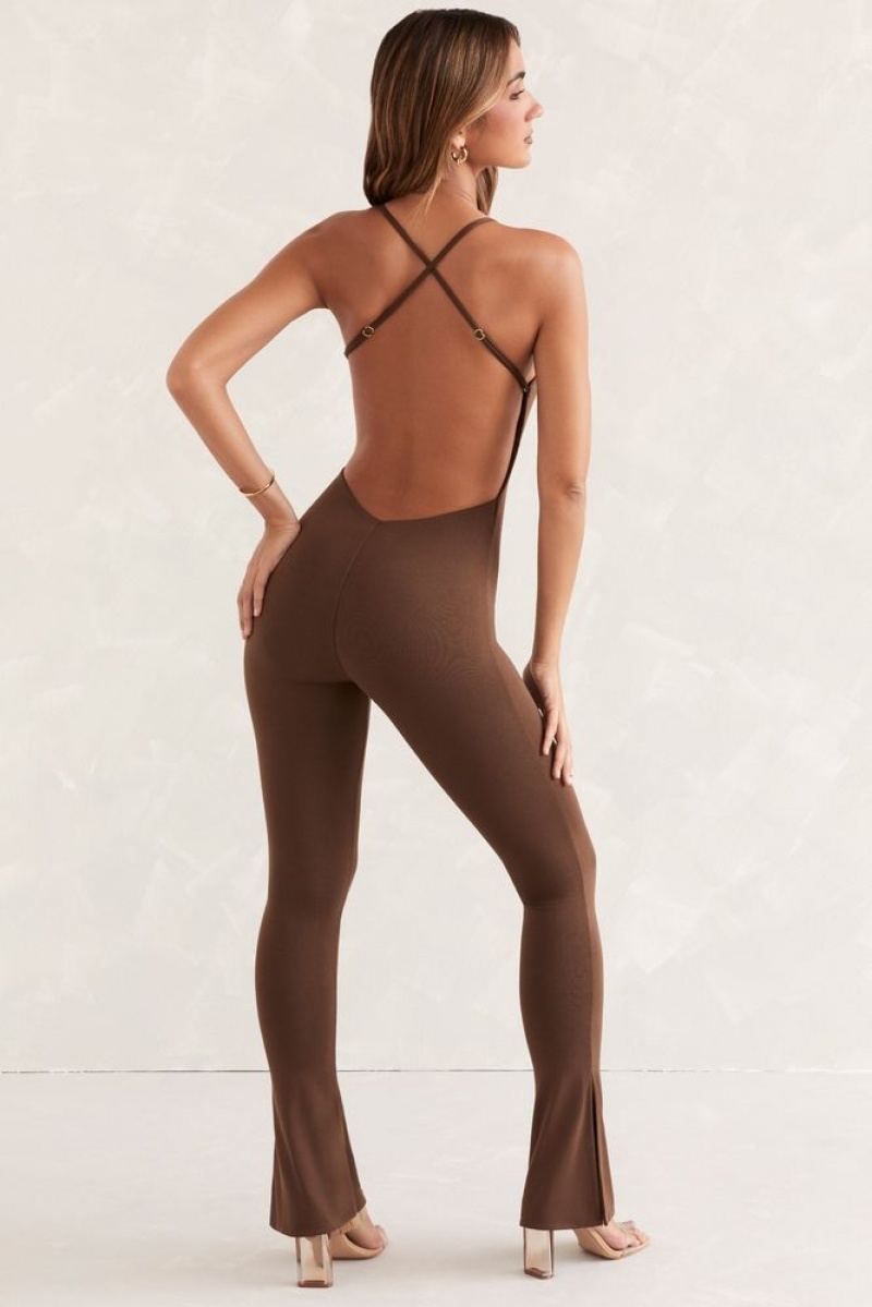 Brown Oh Polly Neoma Scoop Neck Backless Jumpsuit | IRUT-06871