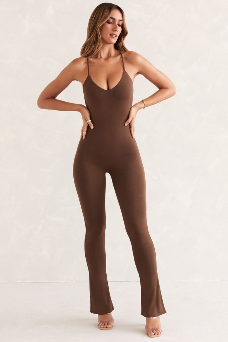 Brown Oh Polly Neoma Scoop Neck Backless Jumpsuit | IRUT-06871