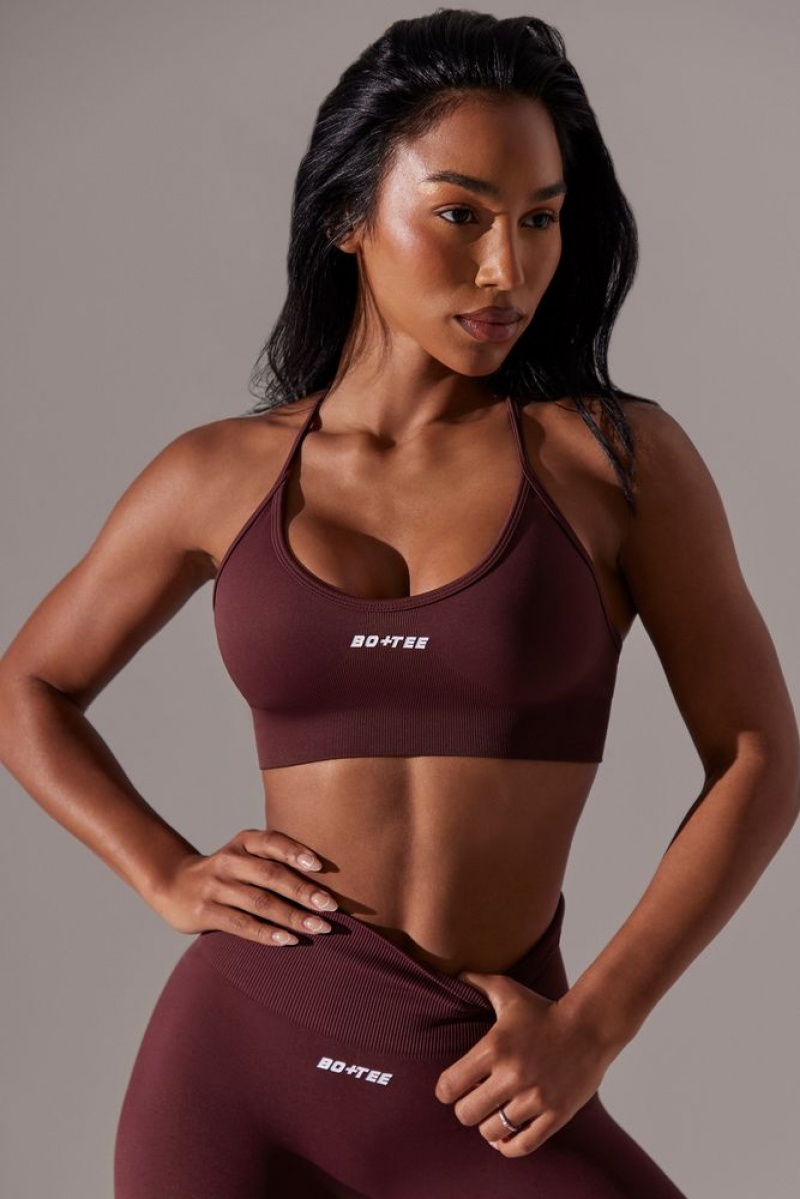 Burgundy Oh Polly Constant Scoop Neck Multi Strap Sports Bra | CUNY-93821