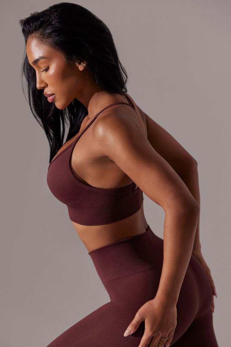 Burgundy Oh Polly Constant Scoop Neck Multi Strap Sports Bra | CUNY-93821