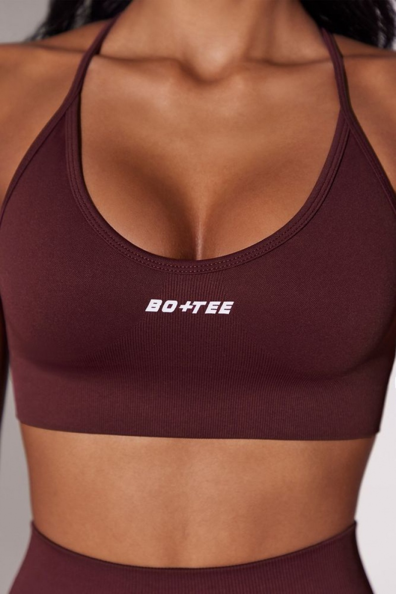 Burgundy Oh Polly Constant Scoop Neck Multi Strap Sports Bra | CUNY-93821