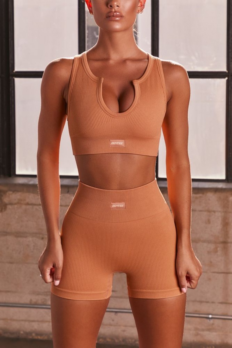 Caramel Oh Polly All You've Got Ribbed Sleeveless Crop Top | OCDB-89132