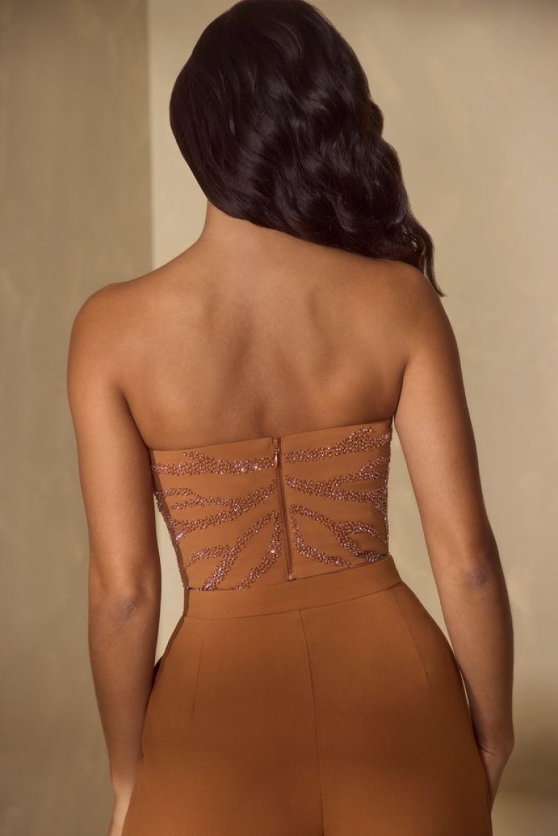 Caramel Oh Polly Mina Embellished Bandeau Corset Top | PJUO-73504