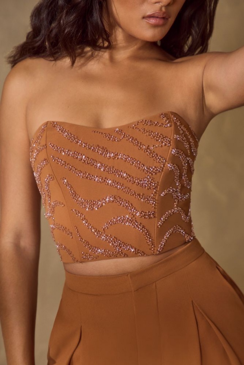 Caramel Oh Polly Mina Embellished Bandeau Corset Top | PJUO-73504