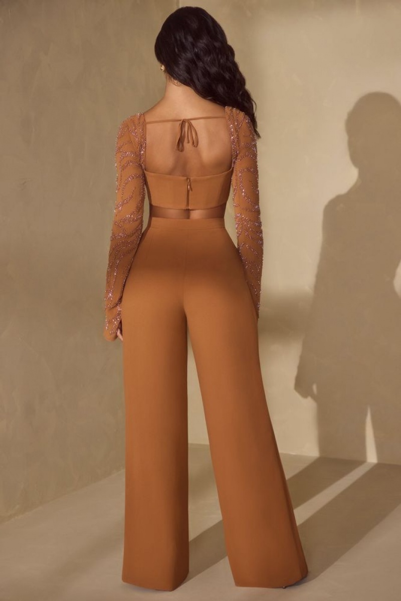 Caramel Oh Polly Nou Tall High Waist Wide Leg Trouser | UNDX-06834