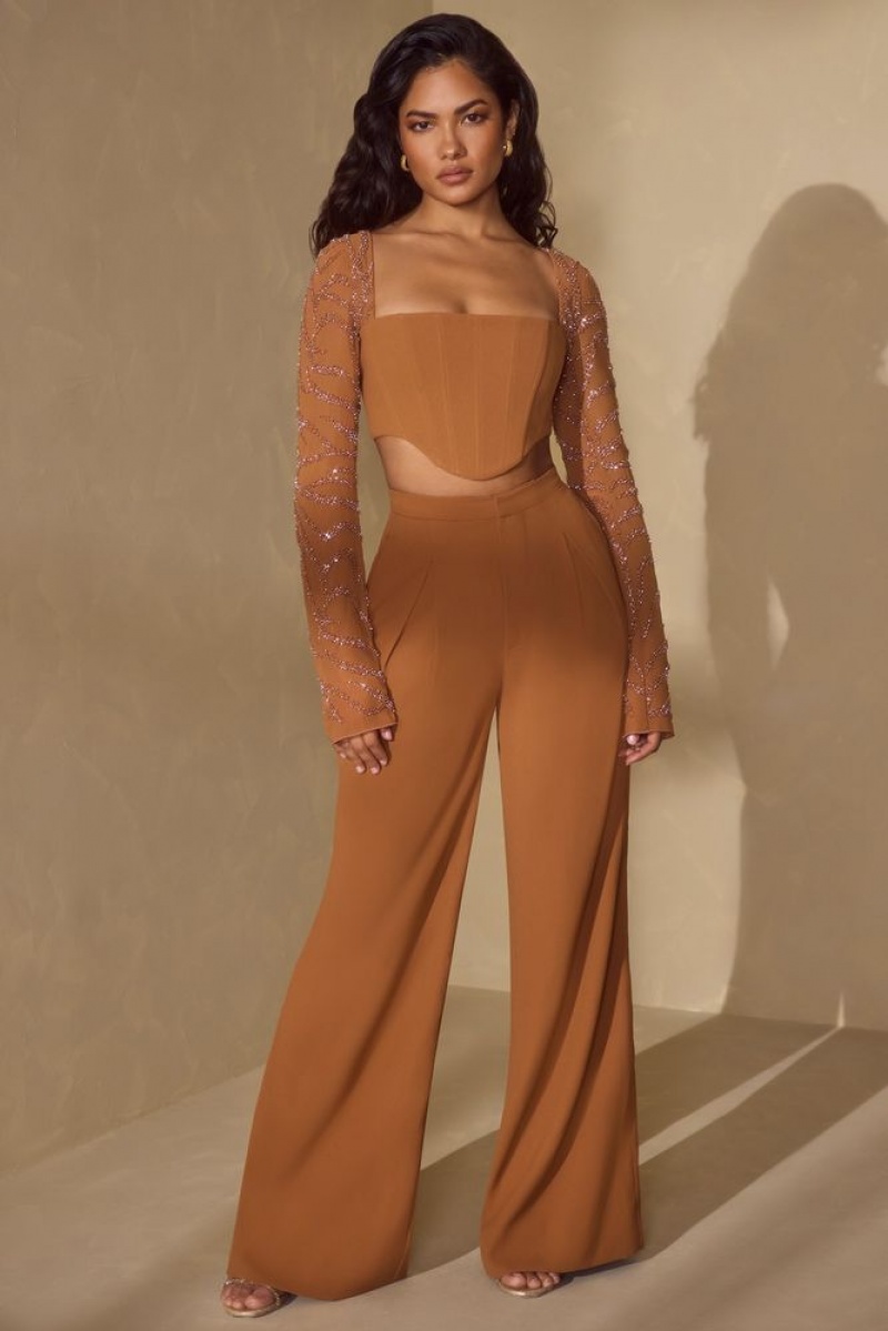 Caramel Oh Polly Nou Tall High Waist Wide Leg Trouser | UNDX-06834