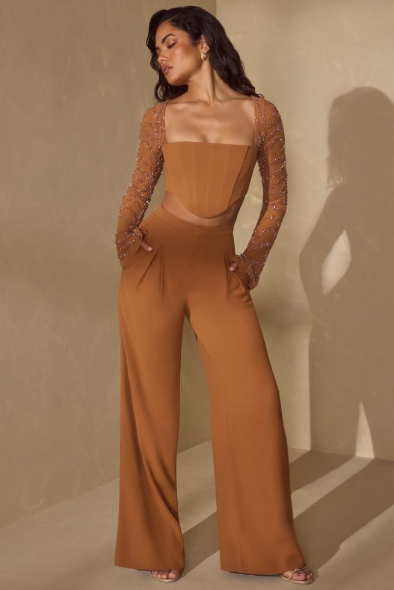 Caramel Oh Polly Nou Tall High Waist Wide Leg Trouser | UNDX-06834