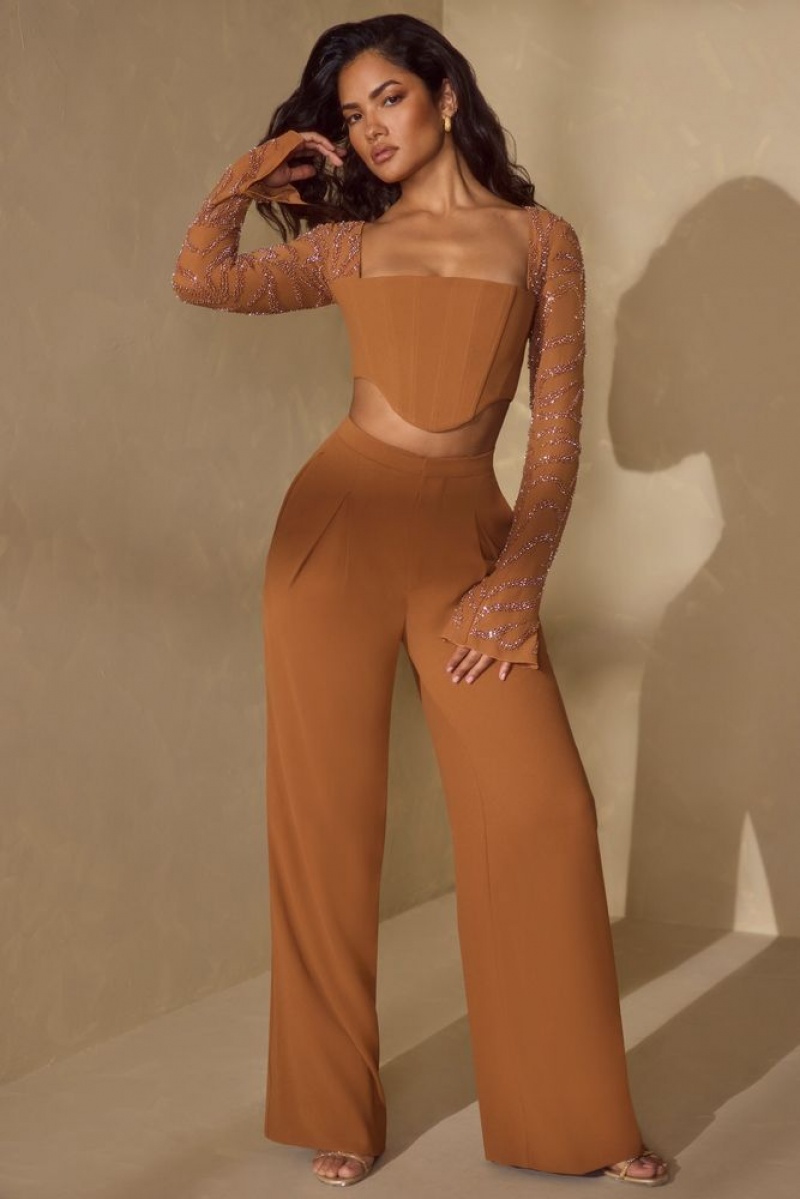 Caramel Oh Polly Nou Tall High Waist Wide Leg Trouser | UNDX-06834