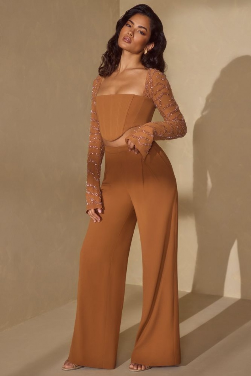 Caramel Oh Polly Nou Tall High Waist Wide Leg Trouser | UNDX-06834