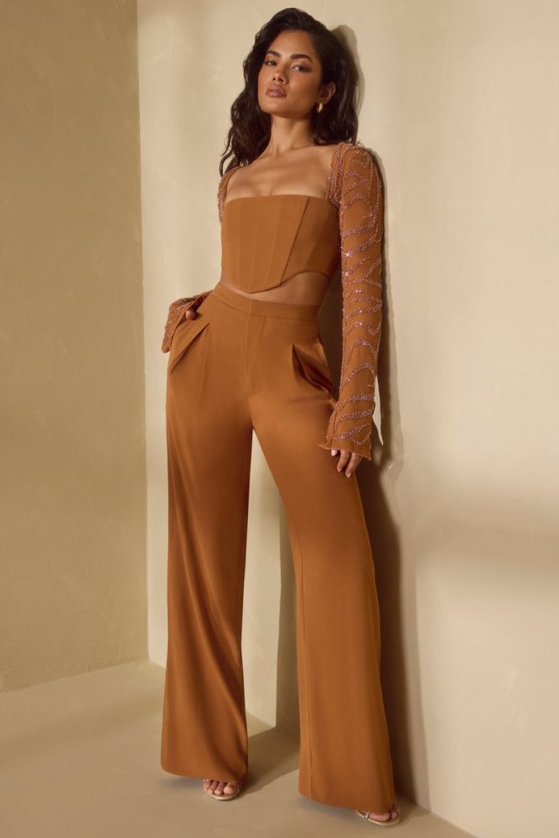 Caramel Oh Polly Nou Tall High Waist Wide Leg Trouser | UNDX-06834