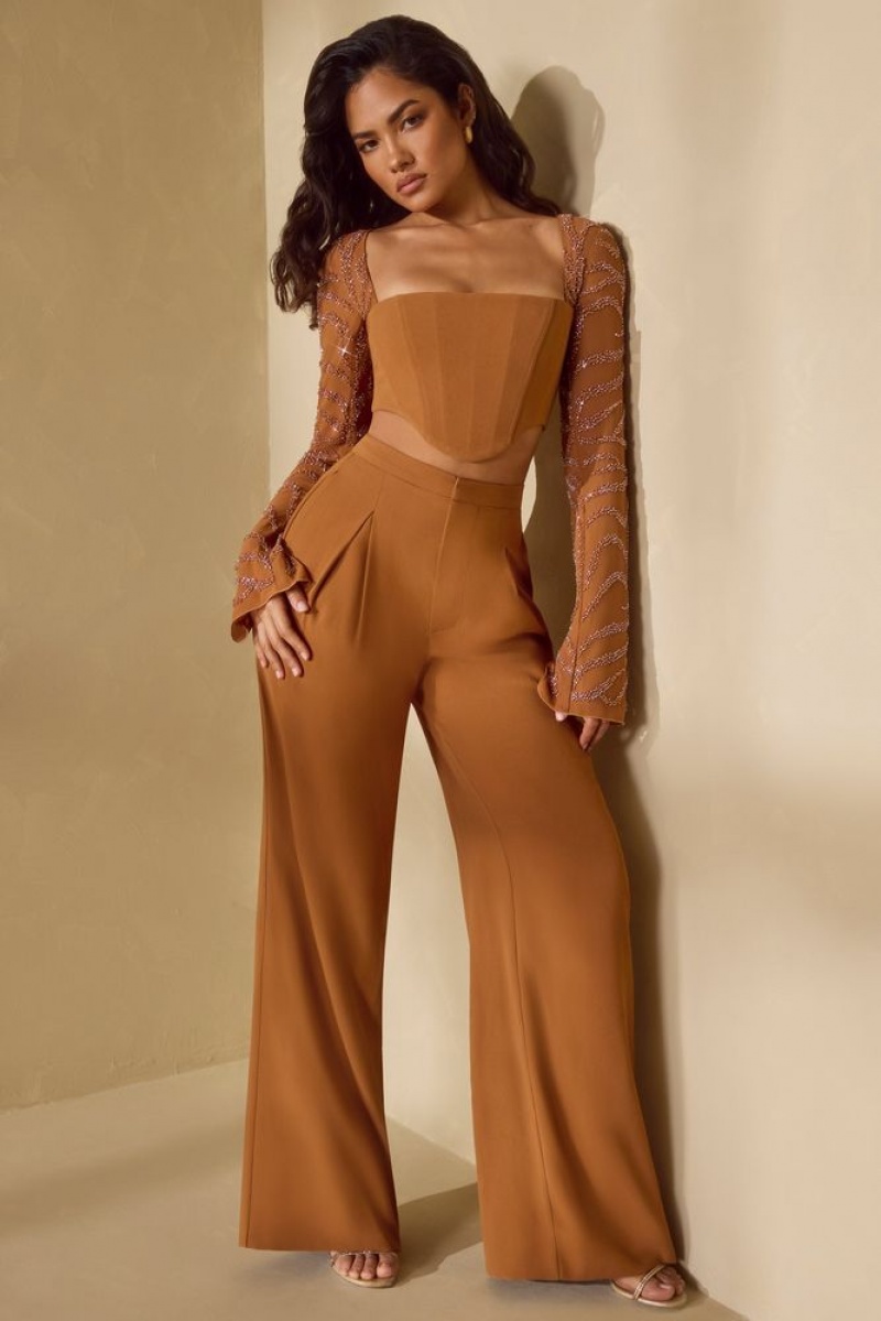 Caramel Oh Polly Nou Tall High Waist Wide Leg Trouser | UNDX-06834