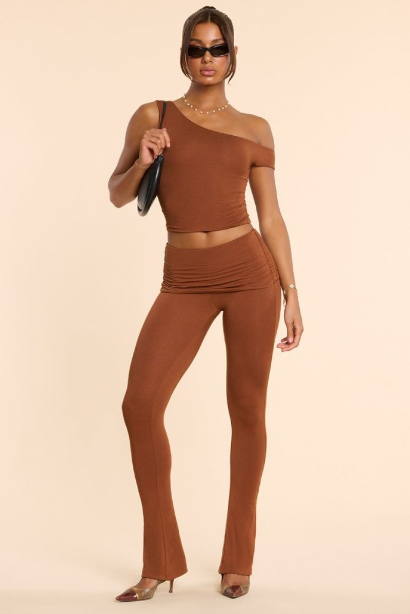 Chestnut Brown Oh Polly Anona Mid Rise Modal Cashmere Blend Trousers | PSGR-52374