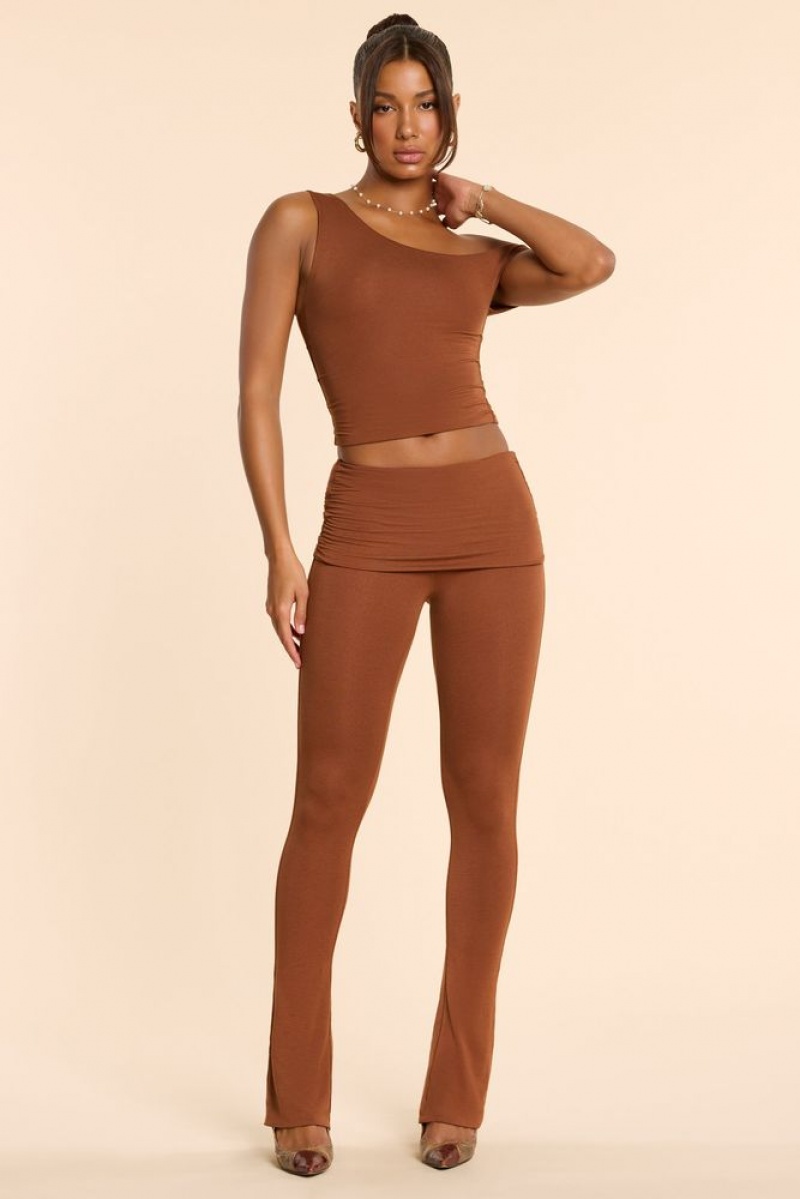 Chestnut Brown Oh Polly Anona Mid Rise Modal Cashmere Blend Trousers | PSGR-52374