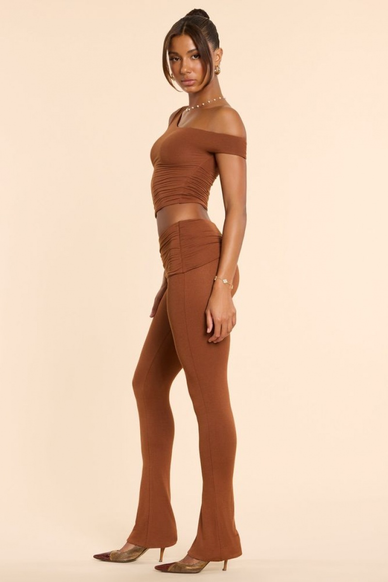 Chestnut Brown Oh Polly Anona Petite Mid Rise Modal Cashmere Blend Trousers | NYZI-03564