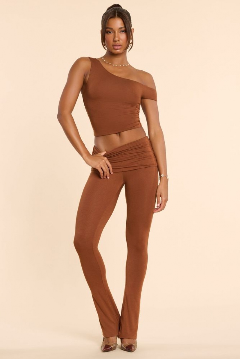 Chestnut Brown Oh Polly Anona Petite Mid Rise Modal Cashmere Blend Trousers | NYZI-03564