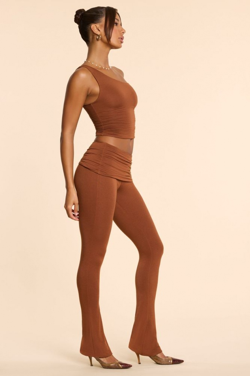 Chestnut Brown Oh Polly Anona Petite Mid Rise Modal Cashmere Blend Trousers | NYZI-03564