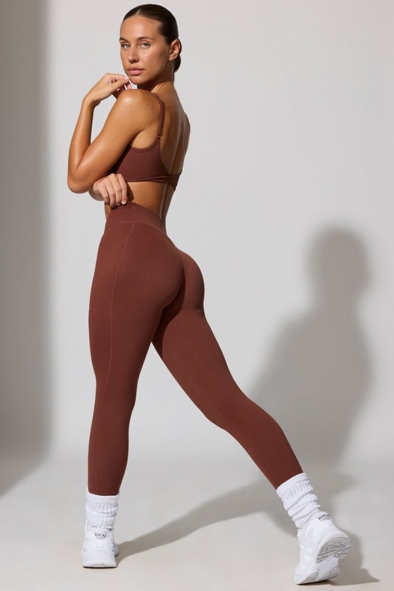 Chocolate Oh Polly Change Petite Full Length Leggings with Pockets | UKGO-19802