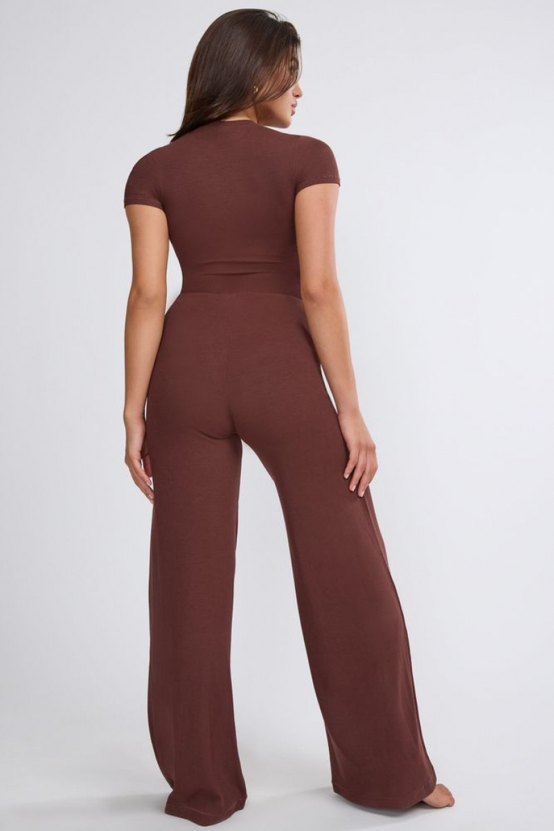 Chocolate Oh Polly Nour Mid Rise Wide Leg Trouser | BONG-38619