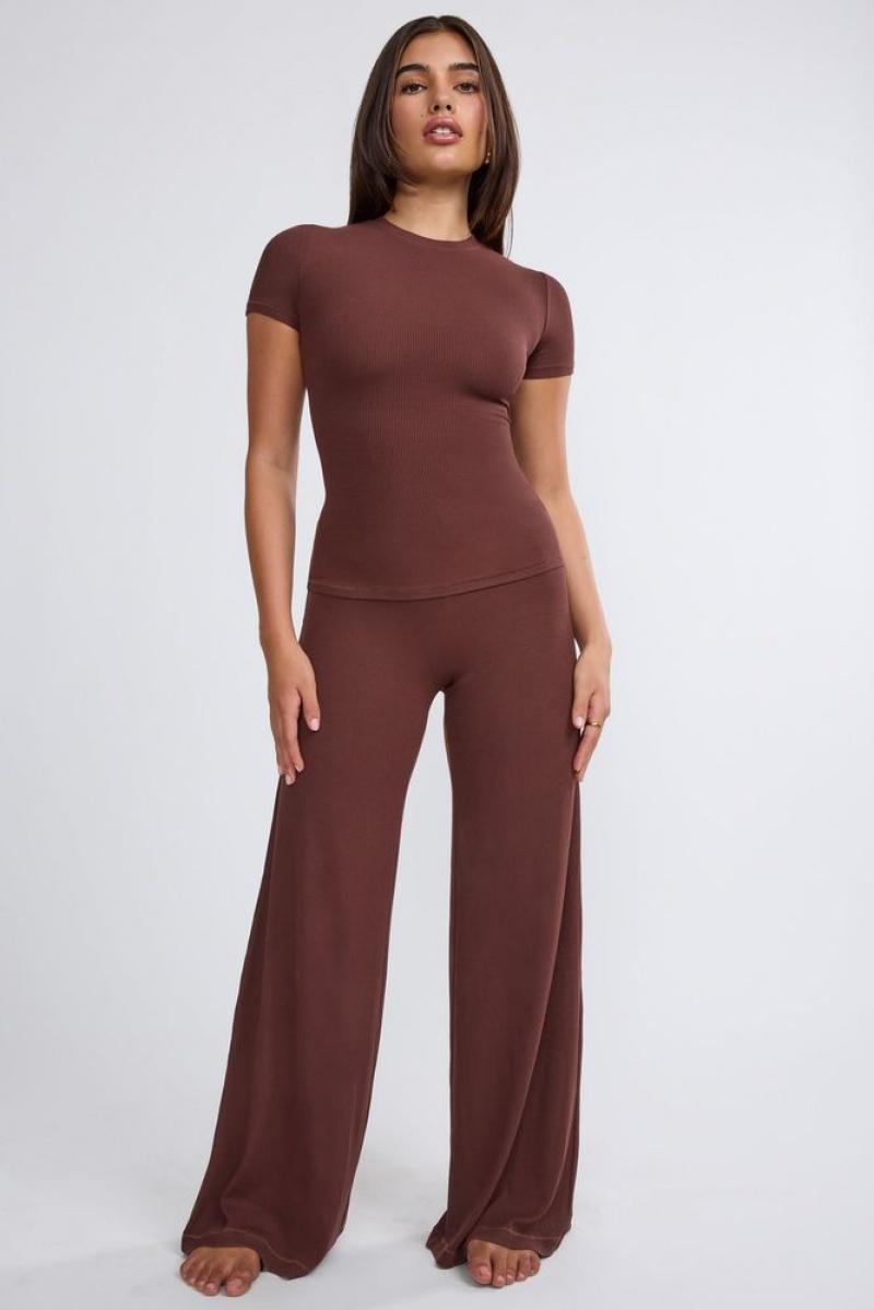 Chocolate Oh Polly Nour Mid Rise Wide Leg Trouser | BONG-38619