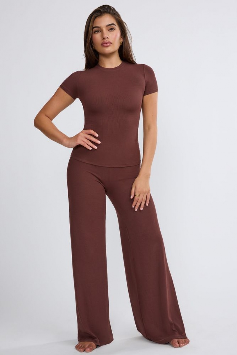 Chocolate Oh Polly Nour Mid Rise Wide Leg Trouser | BONG-38619