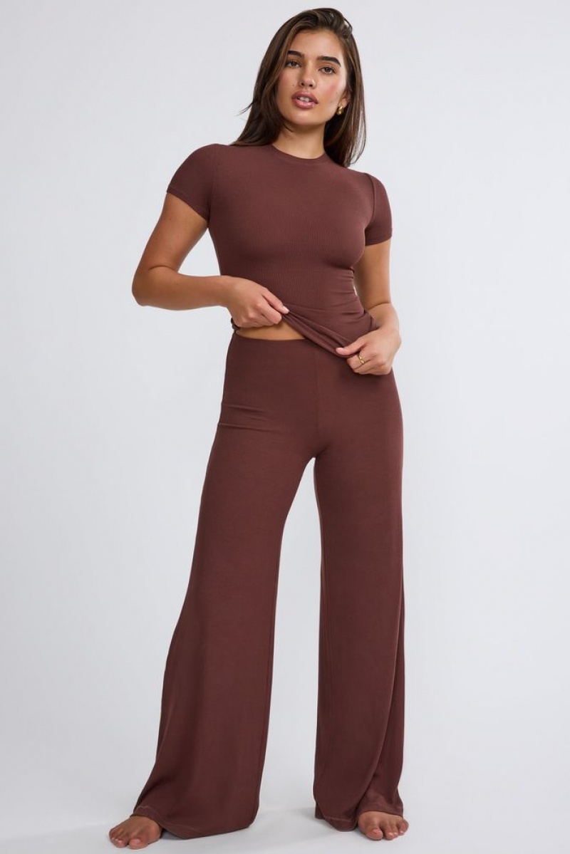 Chocolate Oh Polly Nour Mid Rise Wide Leg Trouser | BONG-38619