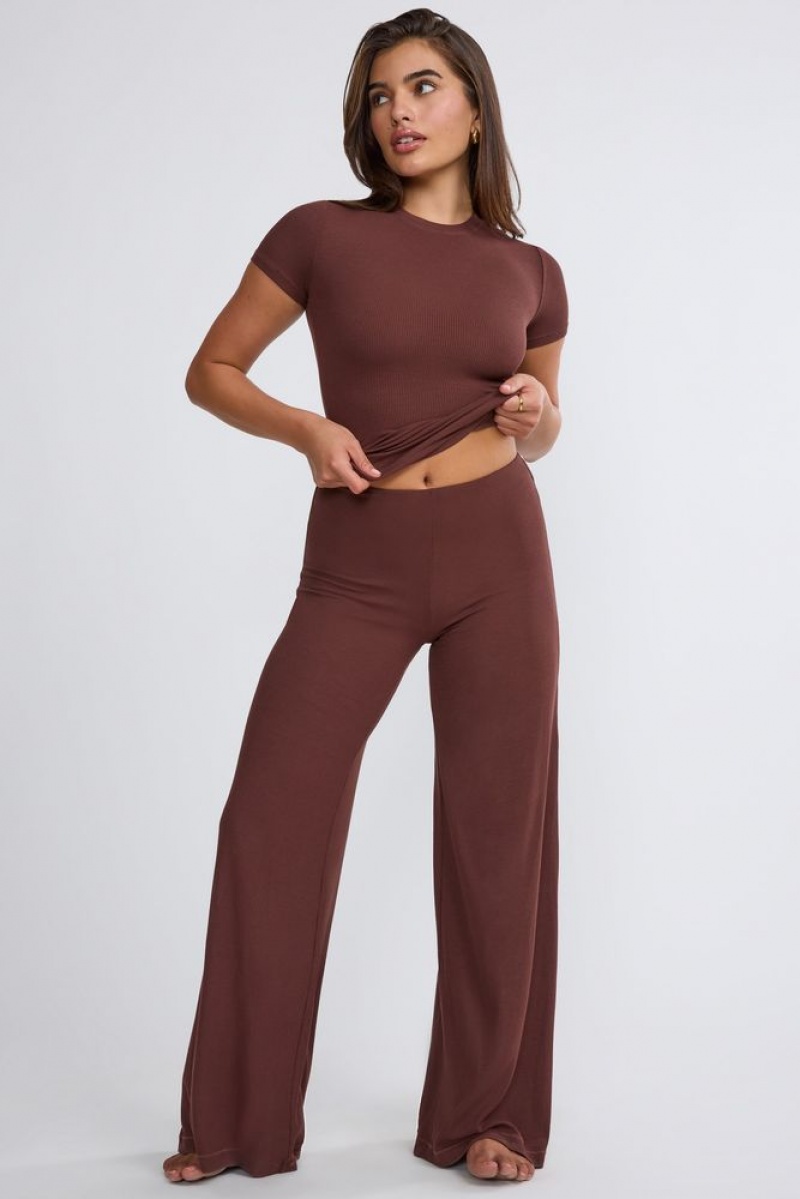 Chocolate Oh Polly Nour Mid Rise Wide Leg Trouser | BONG-38619