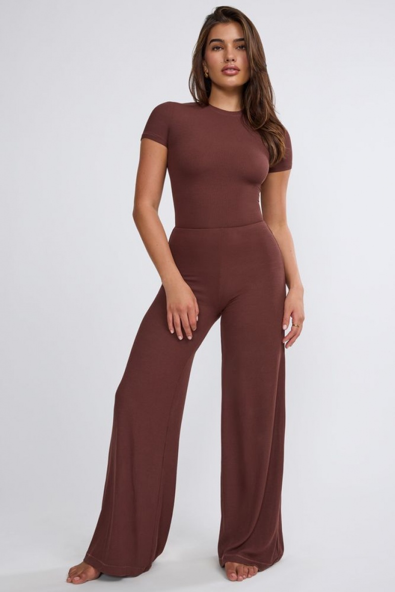 Chocolate Oh Polly Nour Mid Rise Wide Leg Trouser | BONG-38619