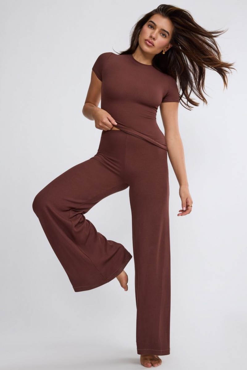 Chocolate Oh Polly Nour Mid Rise Wide Leg Trouser | BONG-38619