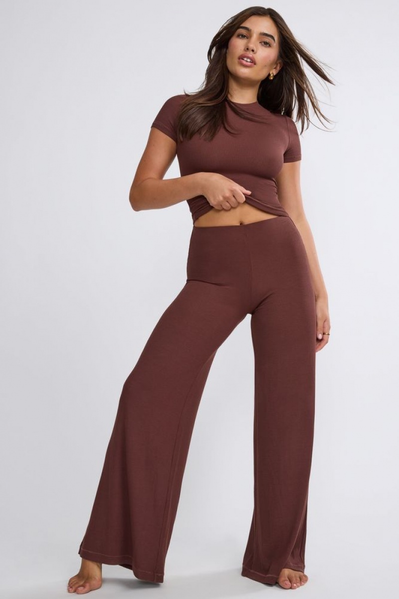 Chocolate Oh Polly Nour Mid Rise Wide Leg Trouser | BONG-38619