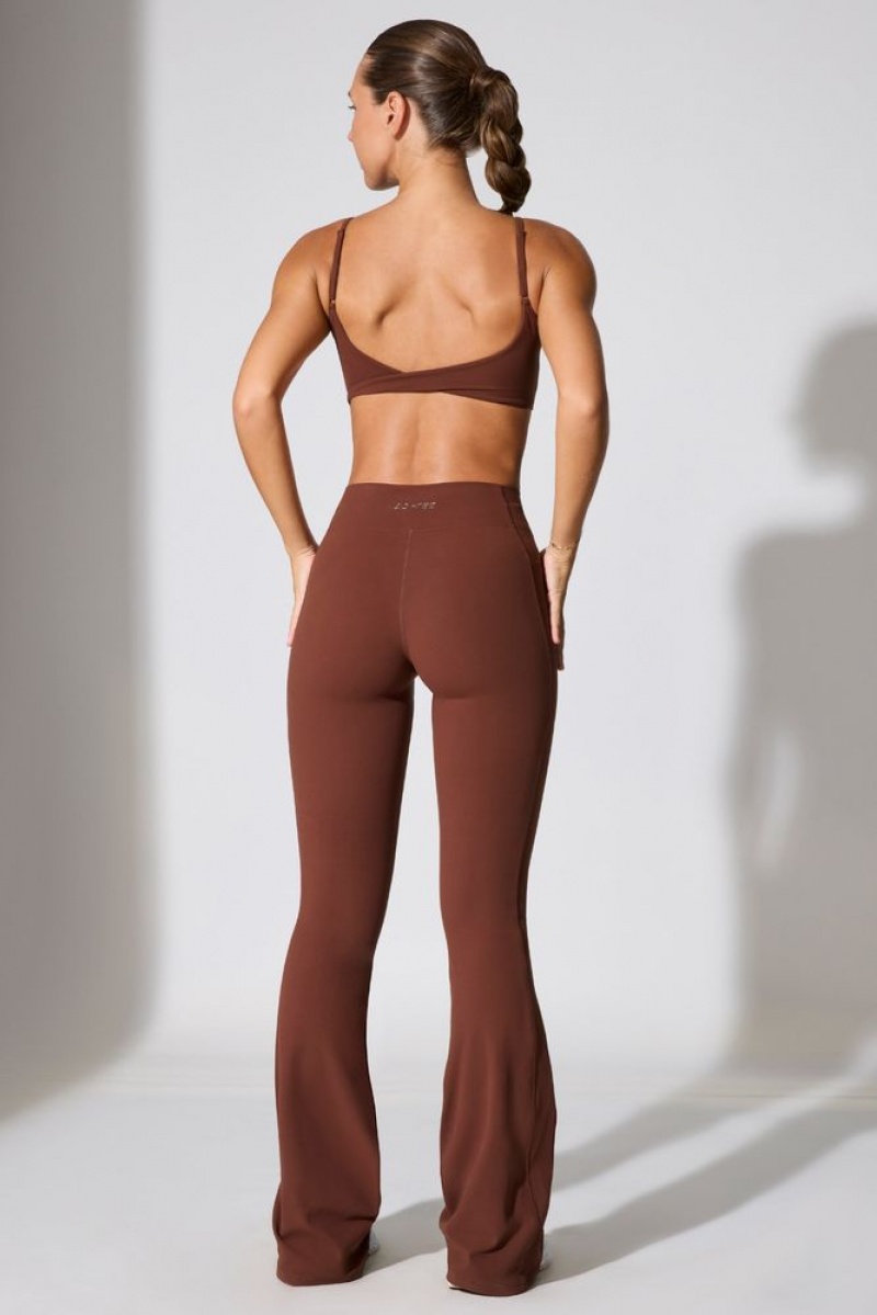 Chocolate Oh Polly Realign Twist Waist Flare Leggings | UKBG-16582