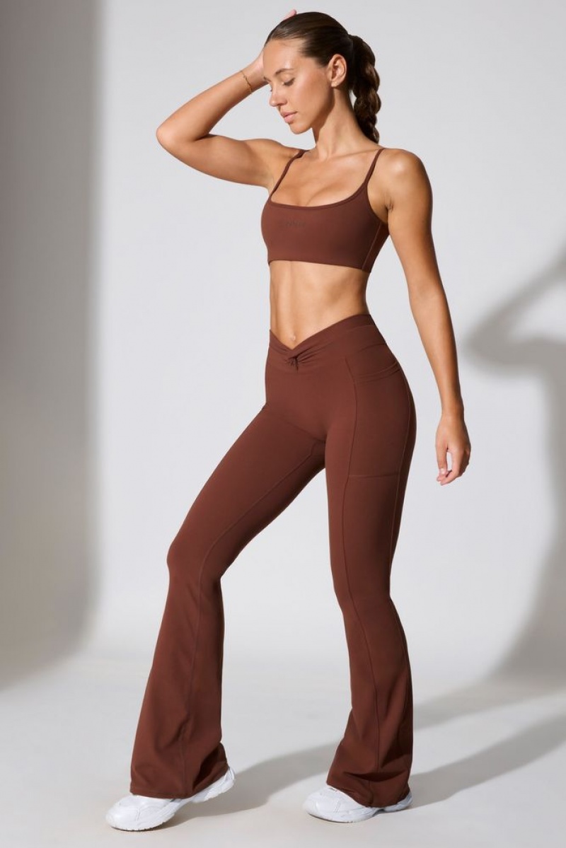 Chocolate Oh Polly Realign Twist Waist Flare Leggings | UKBG-16582