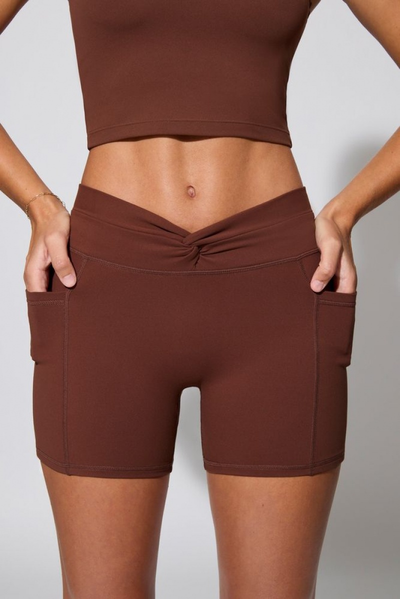 Chocolate Oh Polly Shift Twist Waist Mini Shorts with Pockets | XAKW-38475