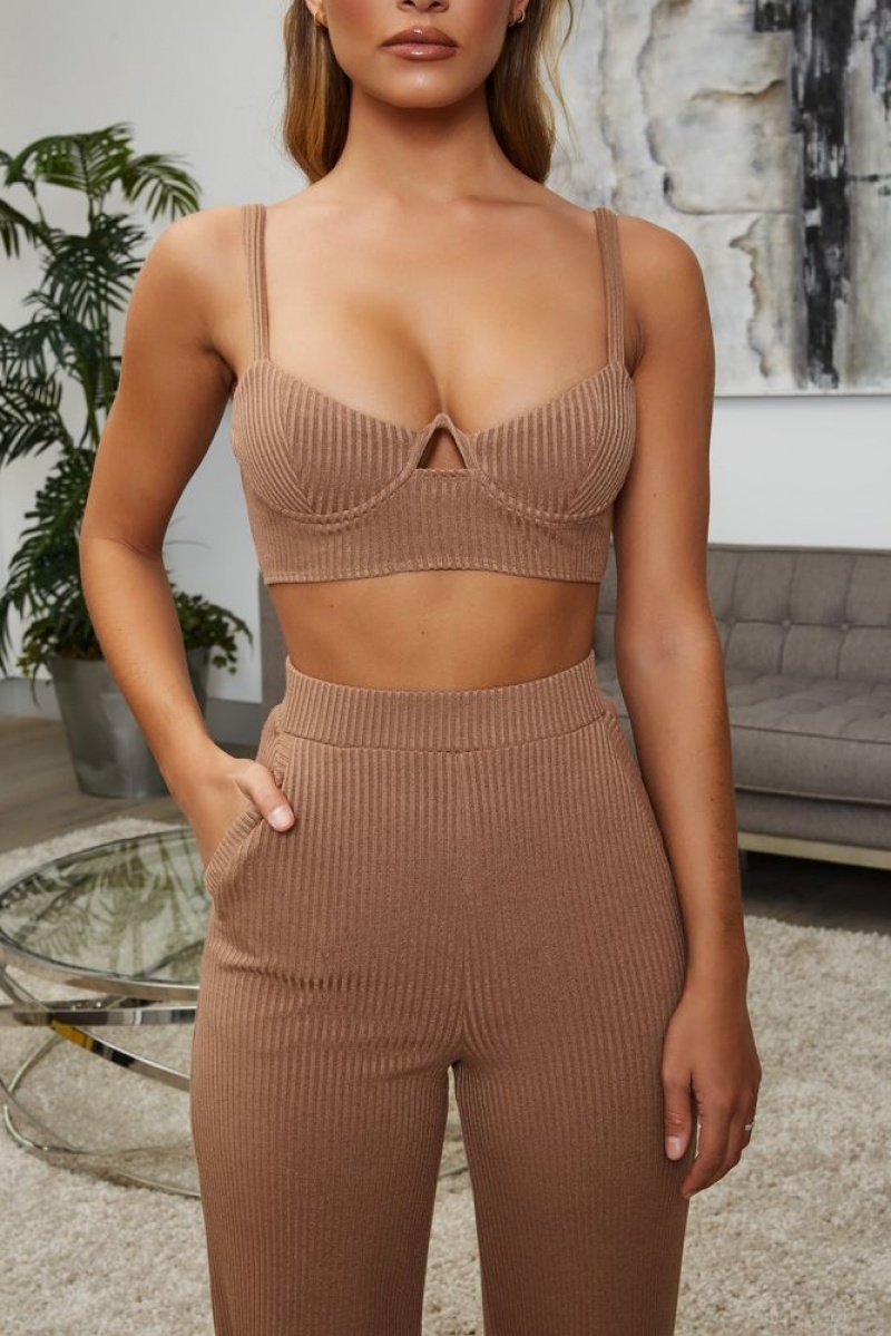 Coffee Oh Polly Perfectly Suited Underwired Bralette Crop Top | HZAG-04219