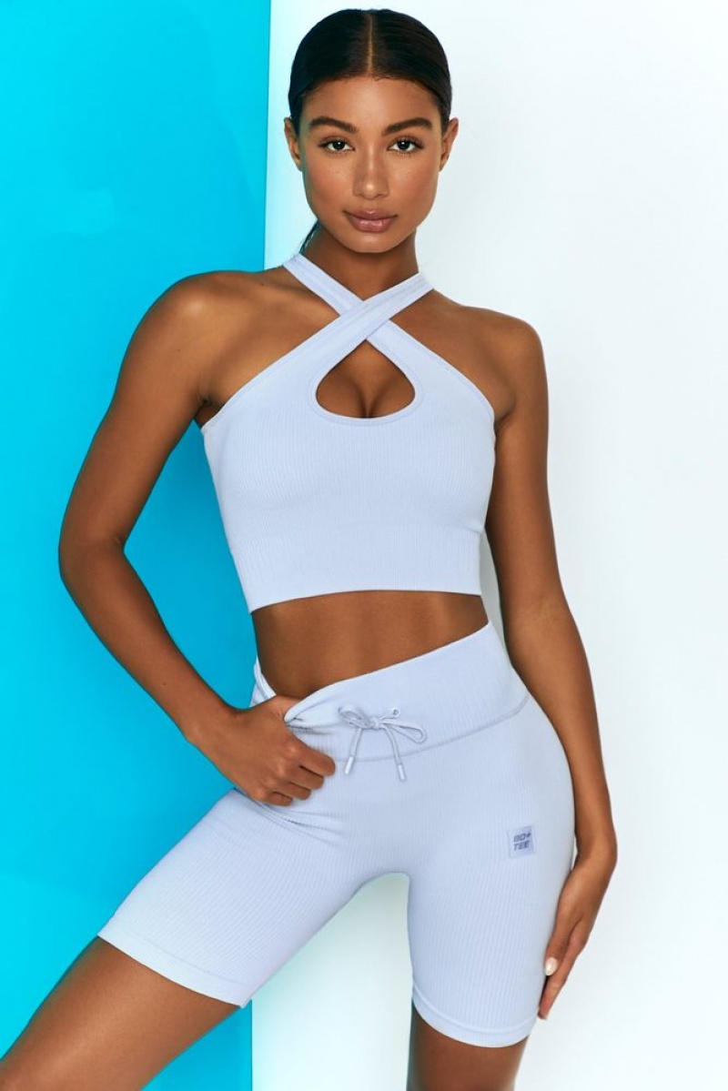 Cool Blue Oh Polly Adapt Ribbed Halter Crop Top | NSKG-48152