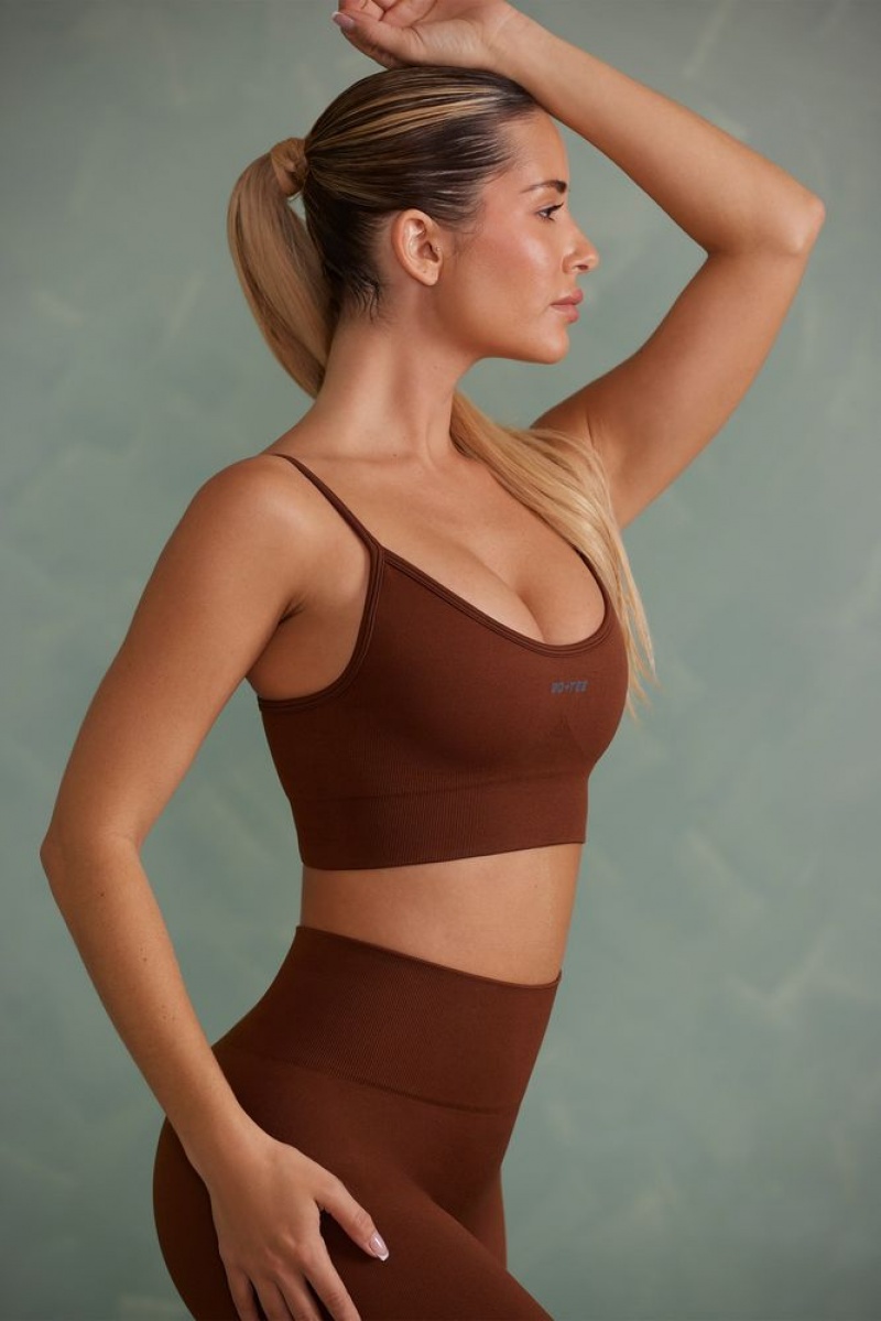 Copper Brown Oh Polly Determination Super Sculpt Scoop Neck Sports Bra | FZAT-34762