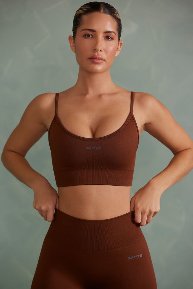 Copper Brown Oh Polly Determination Super Sculpt Scoop Neck Sports Bra | FZAT-34762