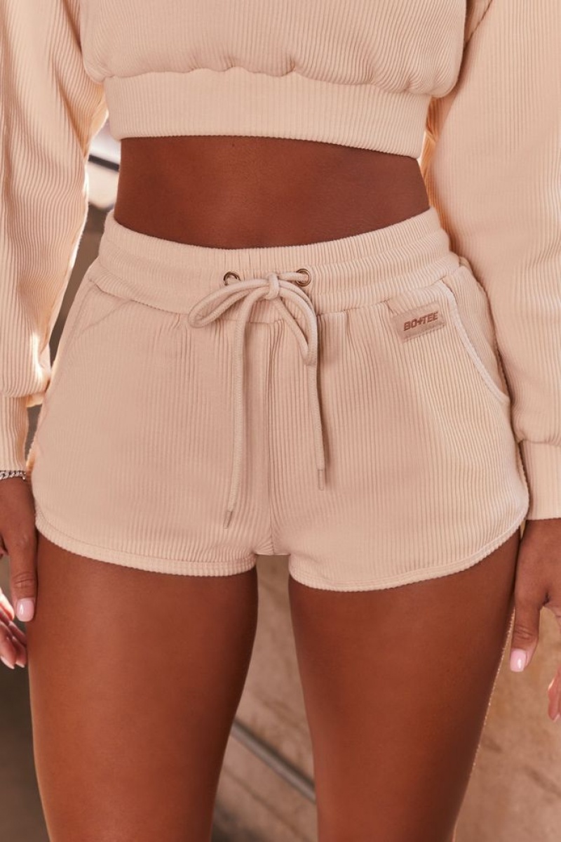 Cream Oh Polly Loosen Up Ribbed Mini Shorts | WBFO-79841