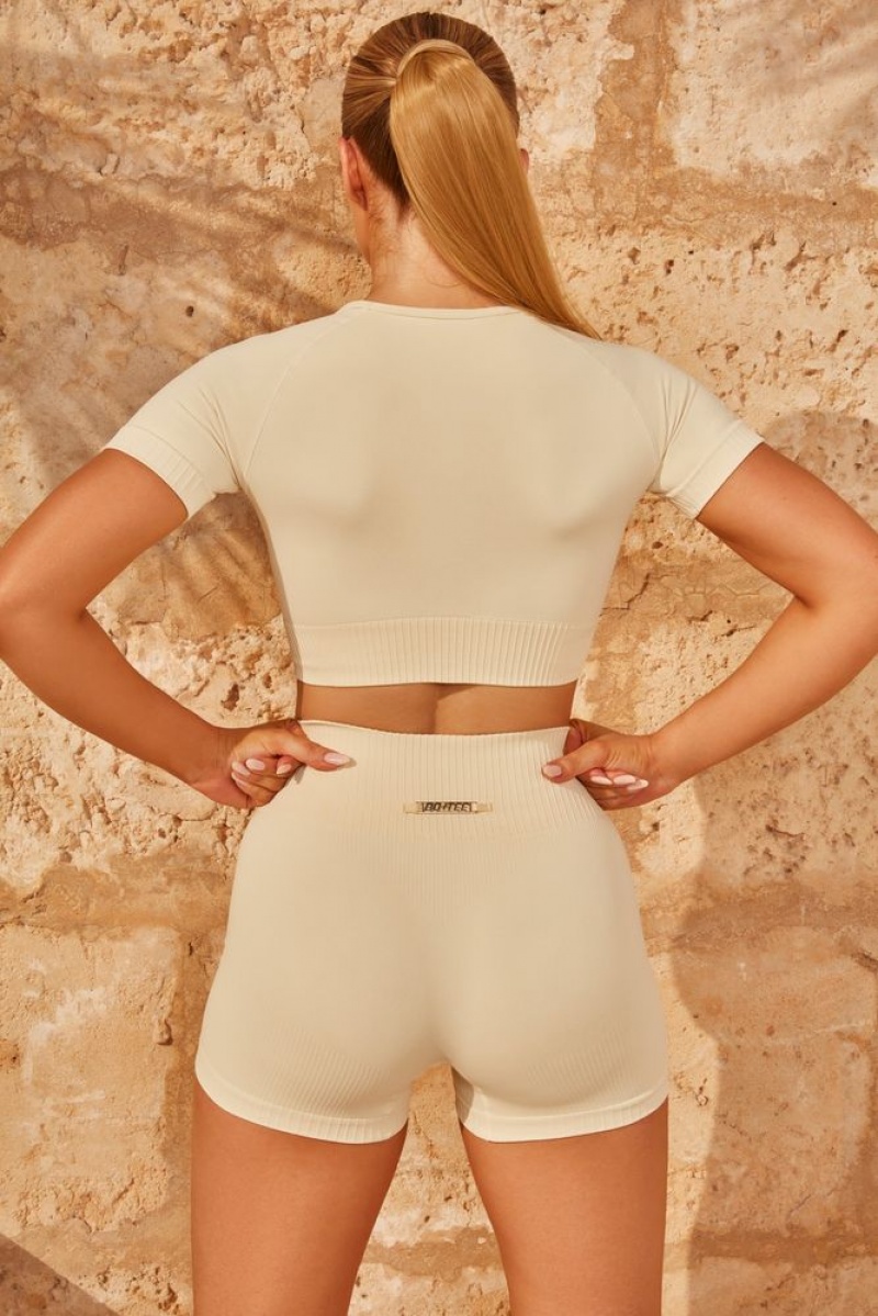 Cream Oh Polly Turn It Up Seamless High Waist Mini Shorts | UOJZ-12487