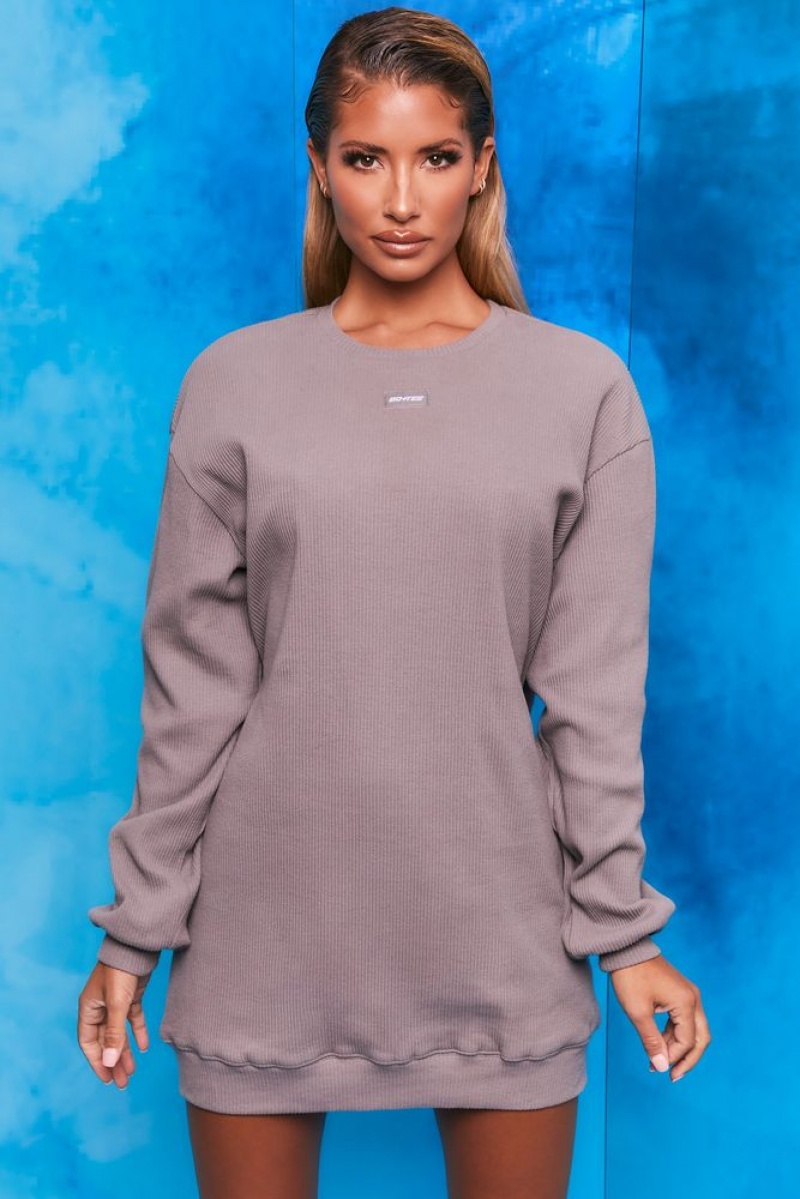 Dark Grey Oh Polly Recover Ribbed Longline Sweatshirt | XWVF-87312