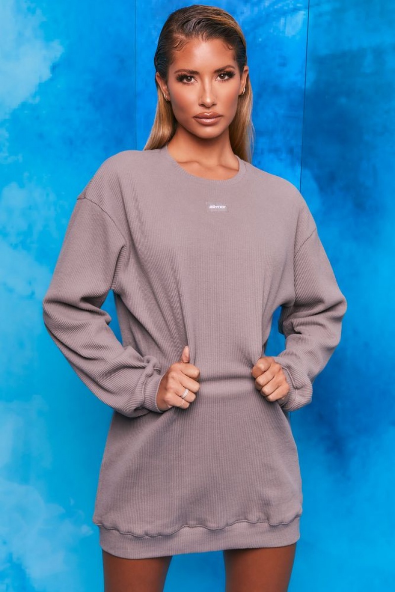 Dark Grey Oh Polly Recover Ribbed Longline Sweatshirt | XWVF-87312