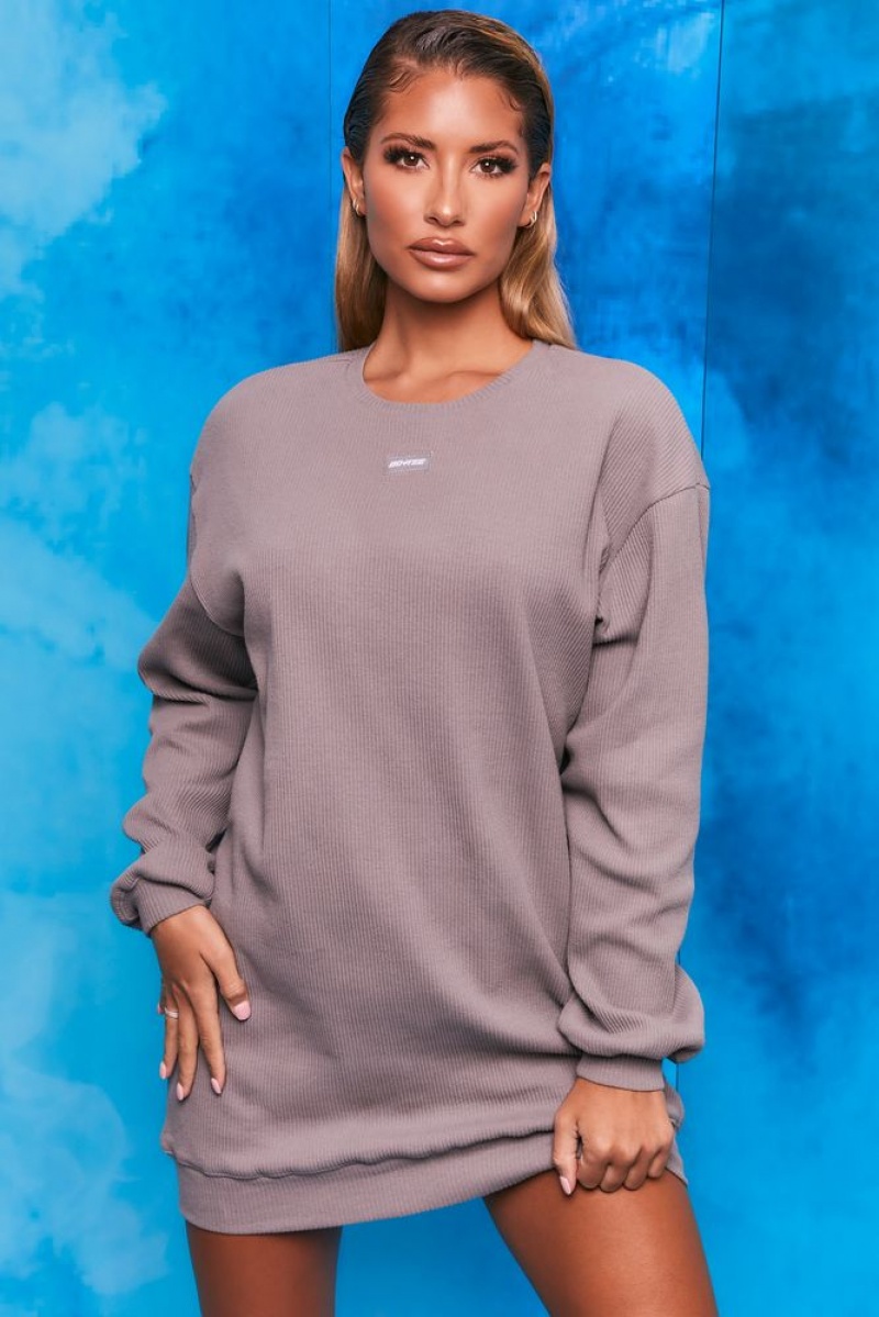 Dark Grey Oh Polly Recover Ribbed Longline Sweatshirt | XWVF-87312