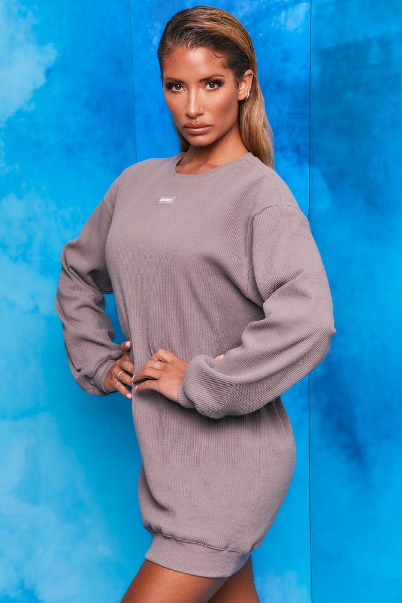 Dark Grey Oh Polly Recover Ribbed Longline Sweatshirt | XWVF-87312