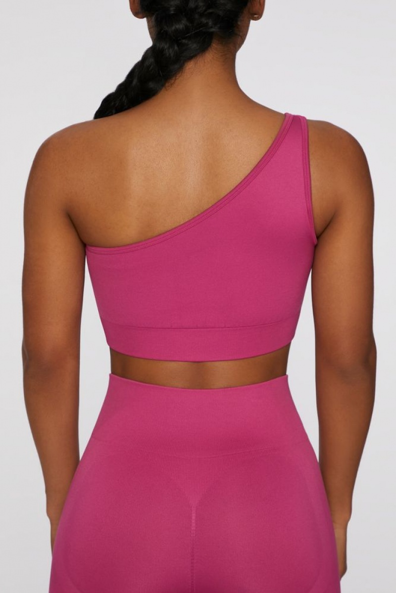 Dark Pink Oh Polly Empowered Asymmetric Crop Top | QADH-42039