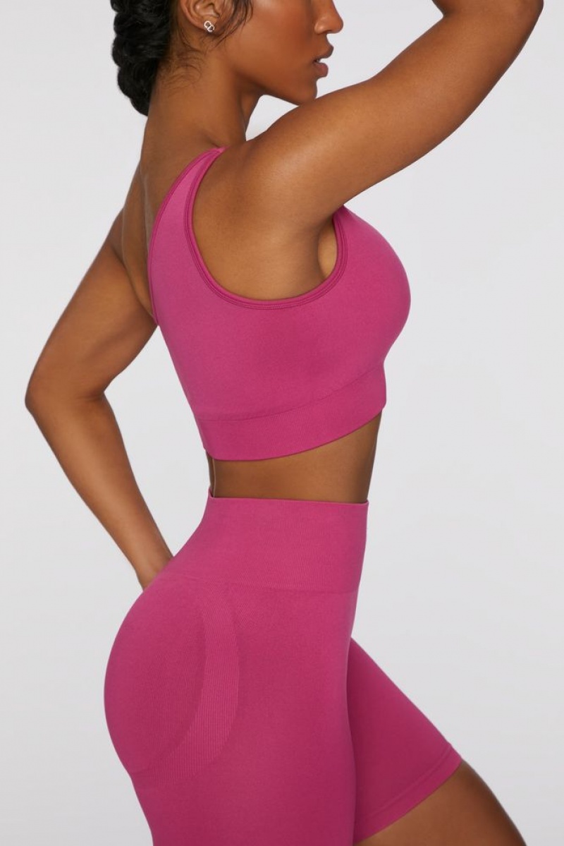 Dark Pink Oh Polly Empowered Asymmetric Crop Top | QADH-42039