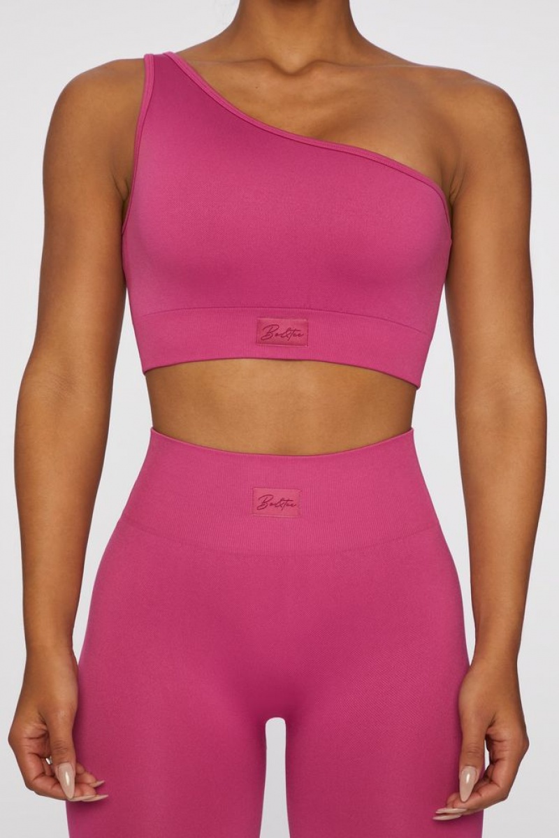 Dark Pink Oh Polly Empowered Asymmetric Crop Top | QADH-42039