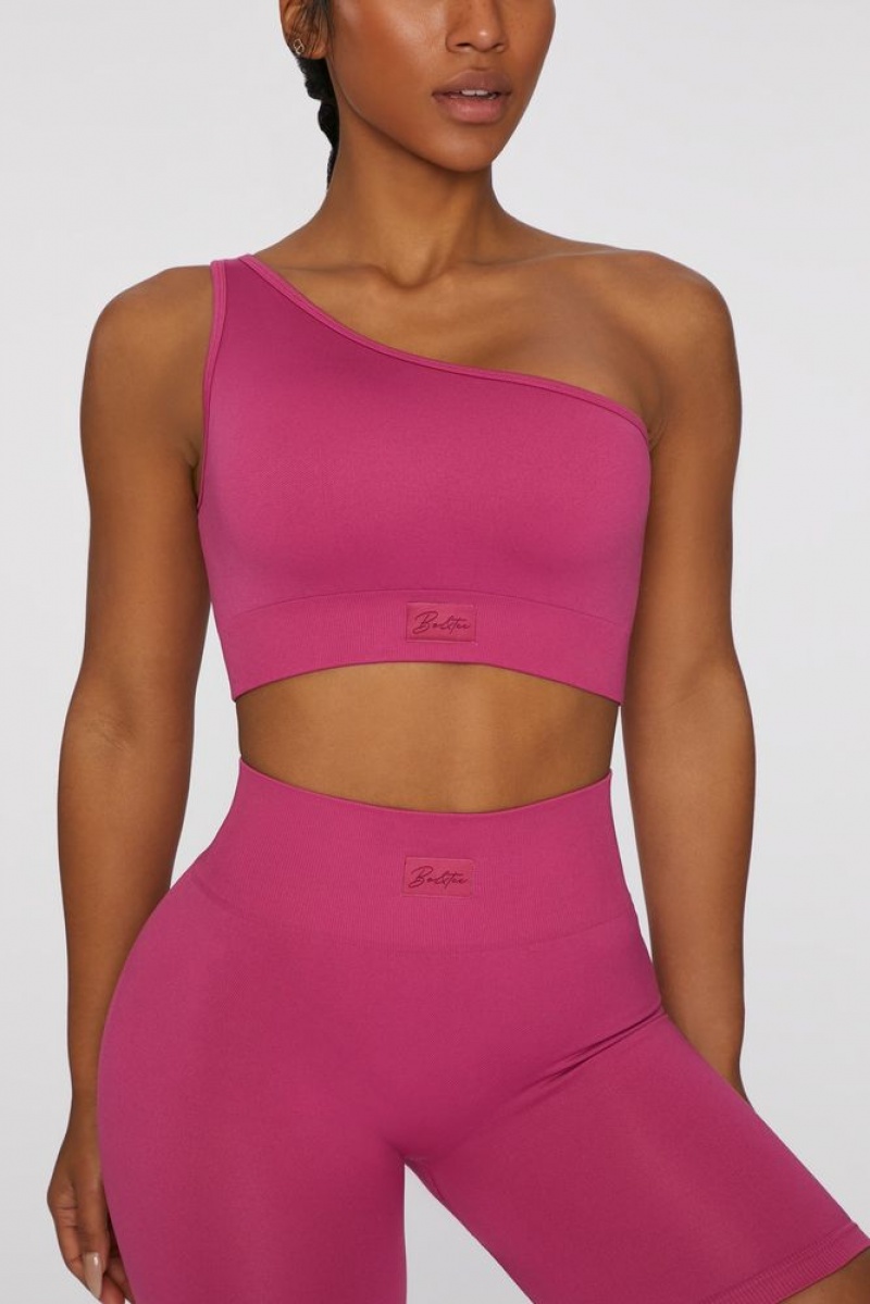 Dark Pink Oh Polly Empowered Asymmetric Crop Top | QADH-42039