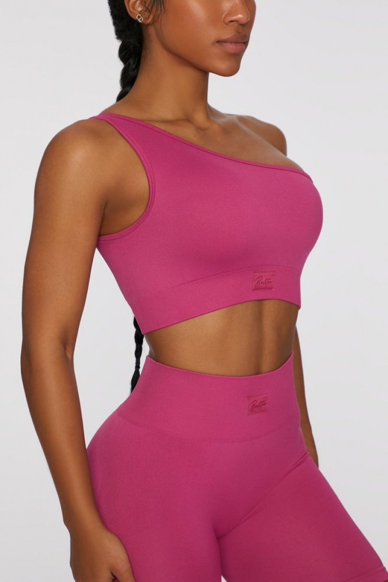 Dark Pink Oh Polly Empowered Asymmetric Crop Top | QADH-42039