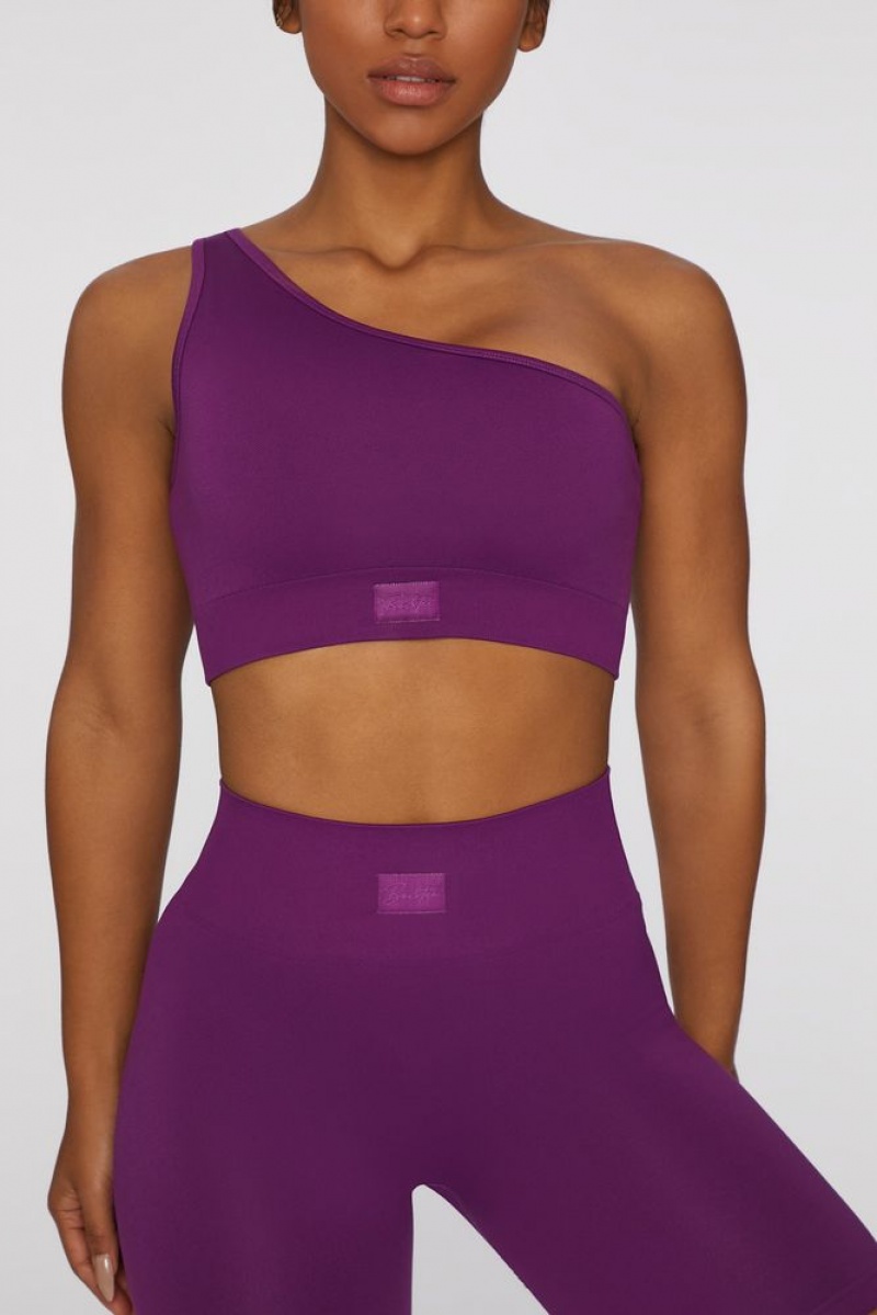 Dark Purple Oh Polly Empowered Asymmetric Crop Top | PSYI-61204