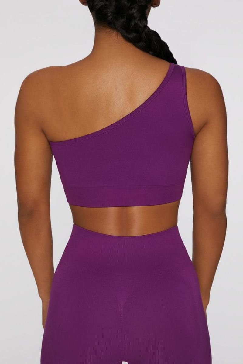 Dark Purple Oh Polly Empowered Asymmetric Crop Top | PSYI-61204